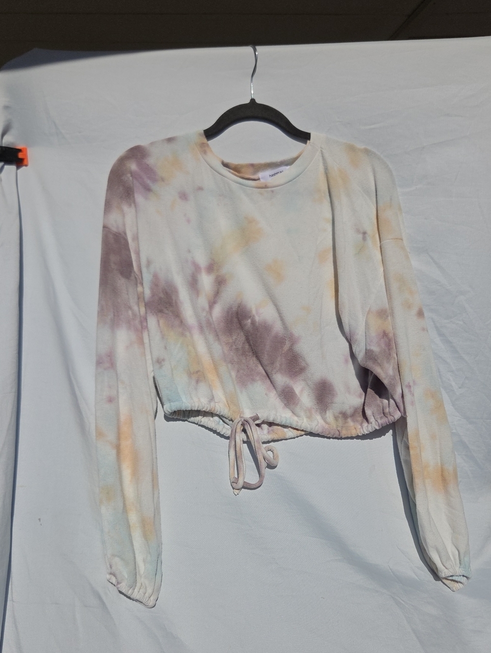 Tie-Dye Cropped Drawstring Sweatshirt - Pastel Multicolor